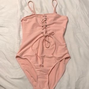 3 for $17 / Pink Lace Up One Piece Bathing Suit